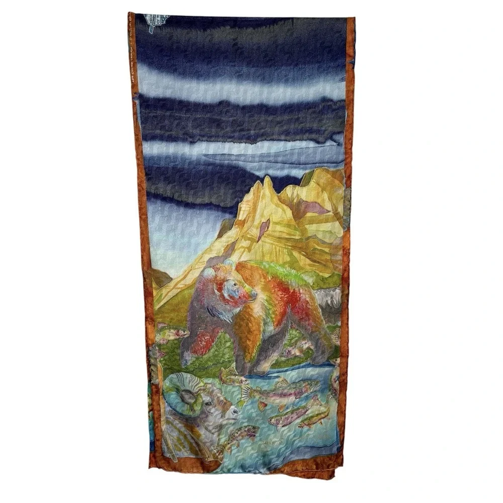 Glacier National Park Centennial Silk Scarf Nancy Dunlop Cawdrey 13X60 Wildlife - Picture 5 of 8